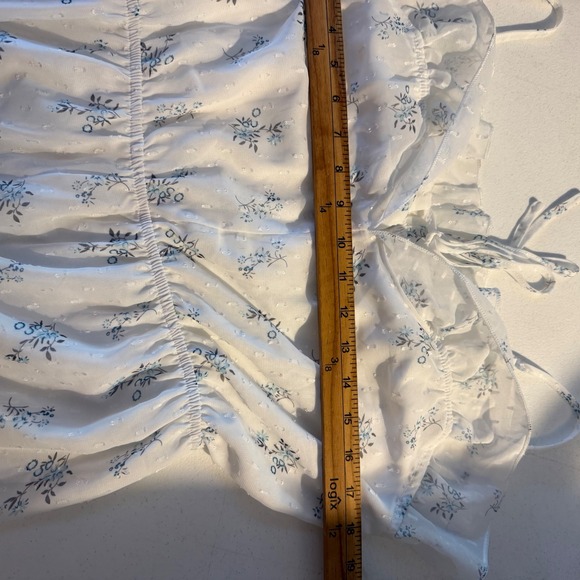 Womens L White Maxi Dress Floral Swiss Dot Tiered Ruffle Sleeve Cottage Prairie - Picture 10 of 11